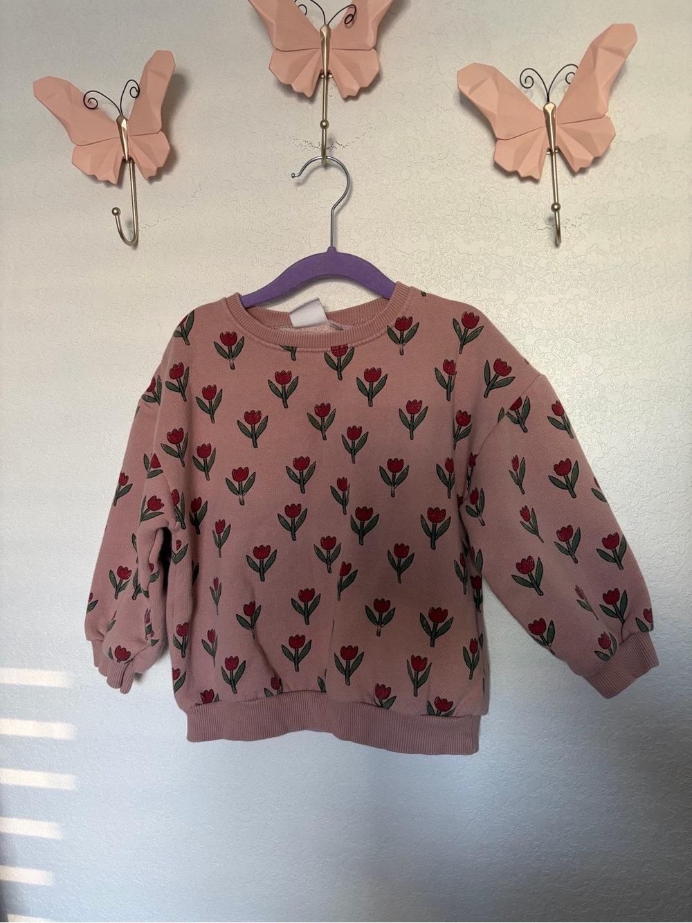 Zara Pink Sweatshirt with Red Tulip Print